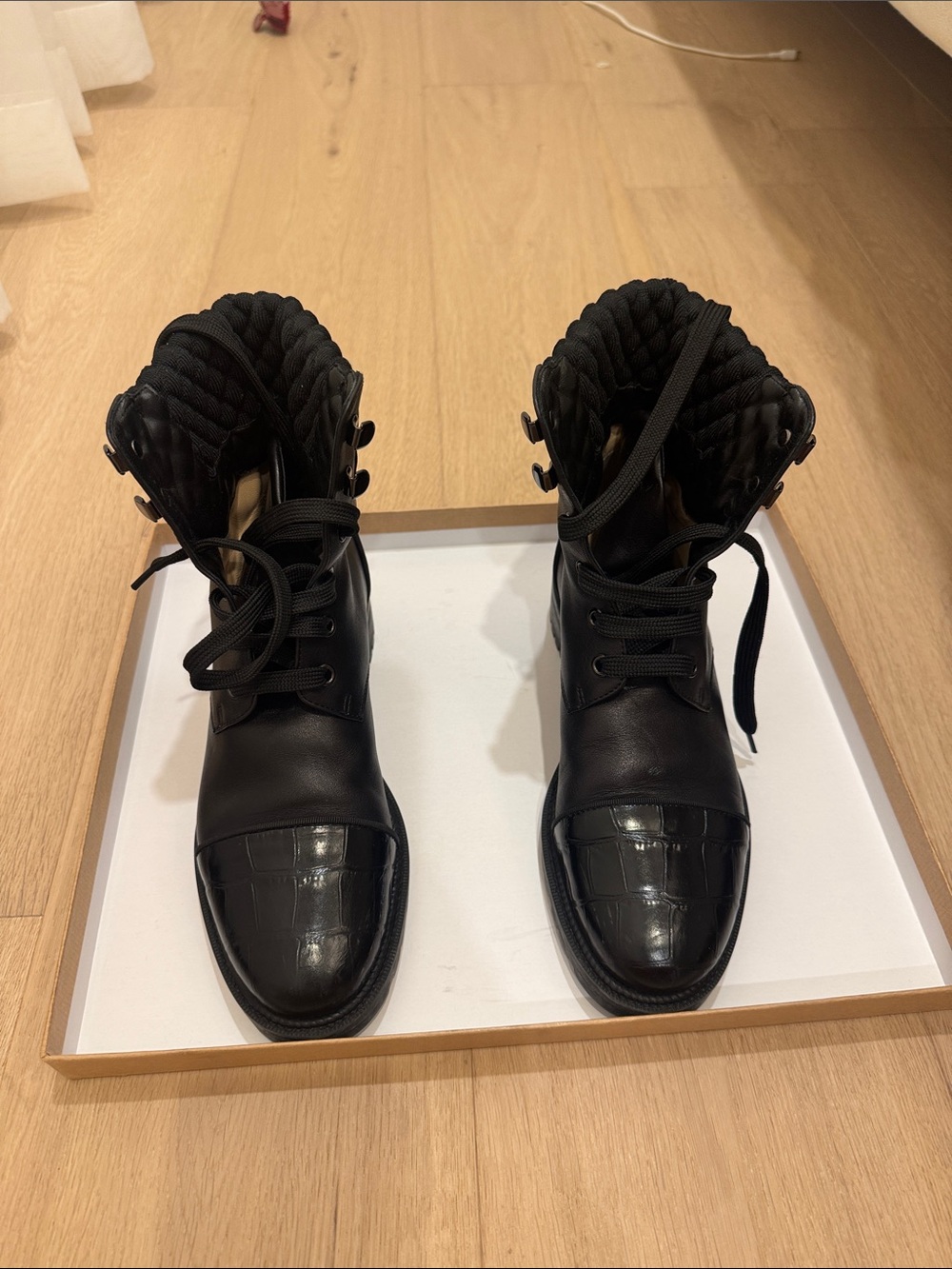 Christian Louboutin Black Quilted-Collar Lace-Up Ankle Booties